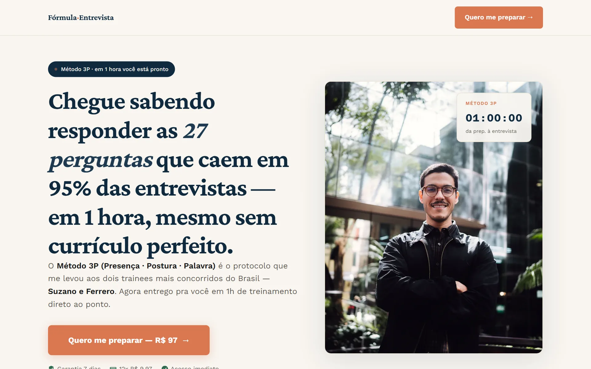 Primeira dobra da página Fórmula da Entrevista em tela de computador