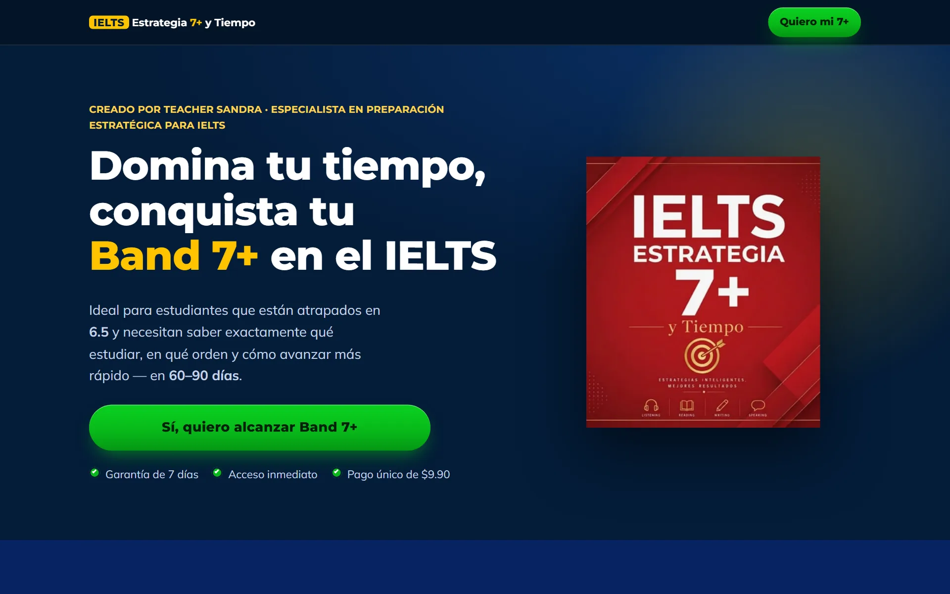 Primeira dobra da página Guia IELTS All Skills em tela de computador